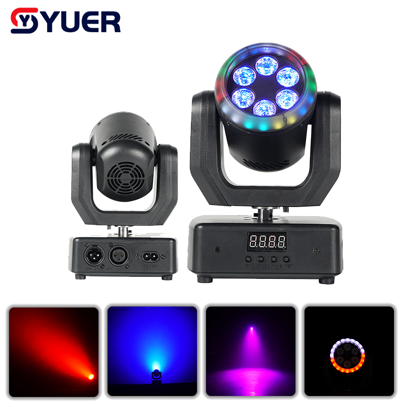 YUER™ 6x8W RGBW 4in1 Moving Head Light With Ring Wash Effect DMX512 Remote Control For DJ Disco Wedding Event Party Bar Club