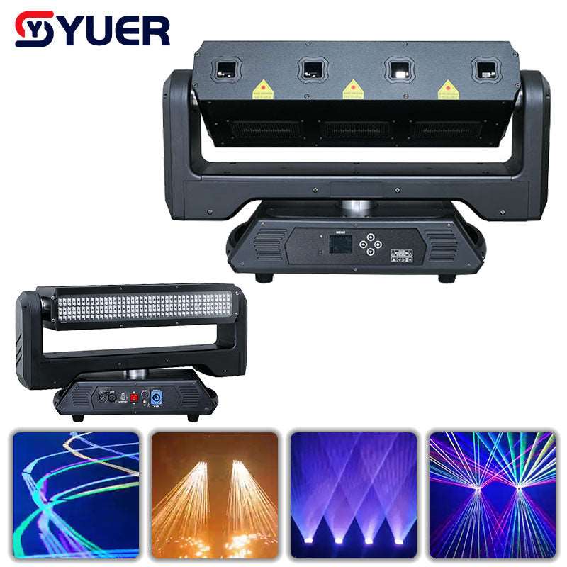 YUER™️ New Double Side 4x2w RGB Laser 20Kpps Scanner Beam Projector With Strobe Moving Head DMX Wedding Party Stage Lighting Bar Lamp