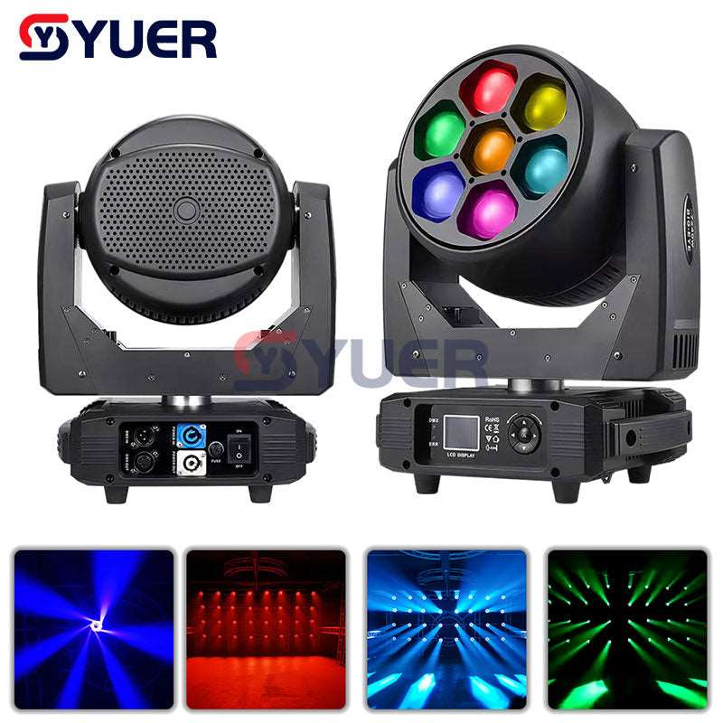 YUER™️ 7X40W Bee Eye Zoom LED Moving Head Light 0SRAM LED Lamp Beads DMX512 23/35/51CH Dyeing Beam Strobe Effect DJ Disco Stage Weeding