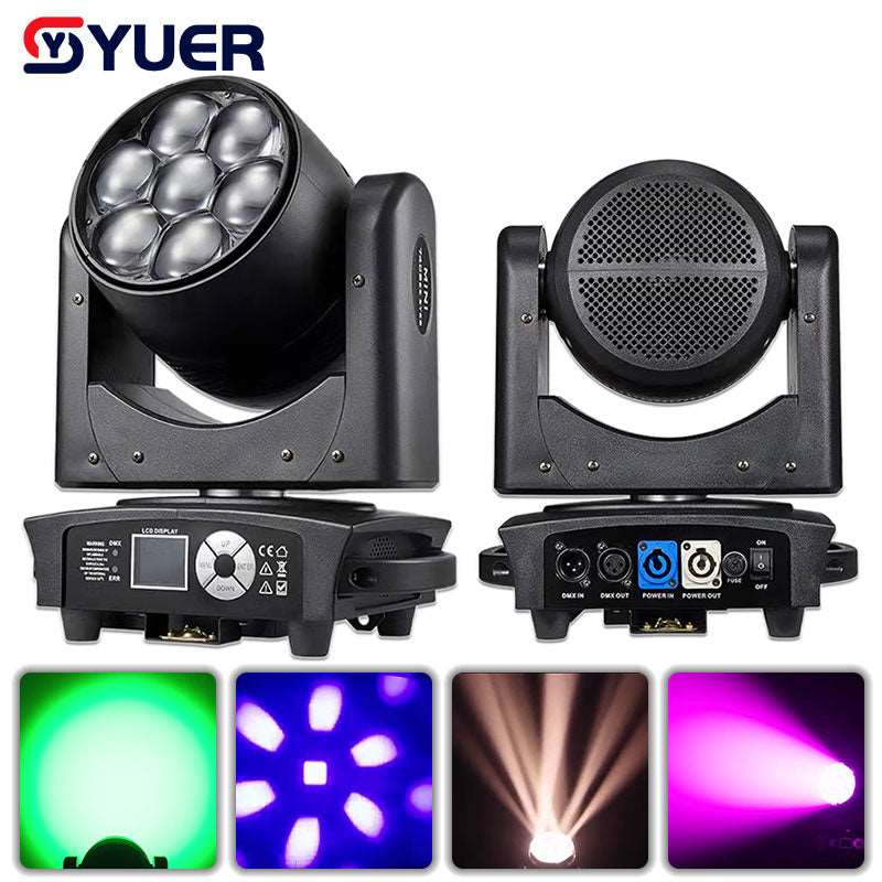 YUER™️ Mini 7x40w Zoom Wash Beam  LED Moving Head Lights RGBW Stage Light DMX512 For Patry DJ Lights Disco Lights Concert Spotlight