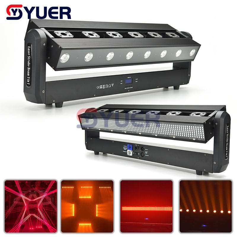 YUER™️ LED Cree RGB Laser Beam Marquee 3IN1 Multifunction Moving Head Light DMX512 Stage Effect Laser Projector Voice Control
