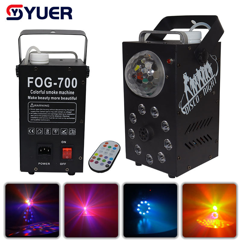 YUER™️ 700W RGB 3in1 Magic Ball Dye Smoke Machine Disco Sound Activated Strobe Dyeing Stage Light Lamp For Disco Dj Home Party Hallowee