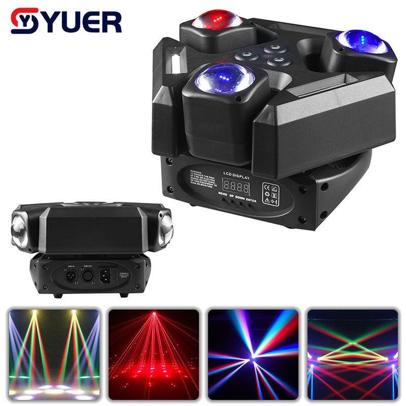 YUER™️ LED 3 Têtes Faisceau Stroboscope Laser Lumière d'Effet Scénique Disco Barre Lumineuse Mobile Rotative pour Scène de Fête Performance DJ Équipement