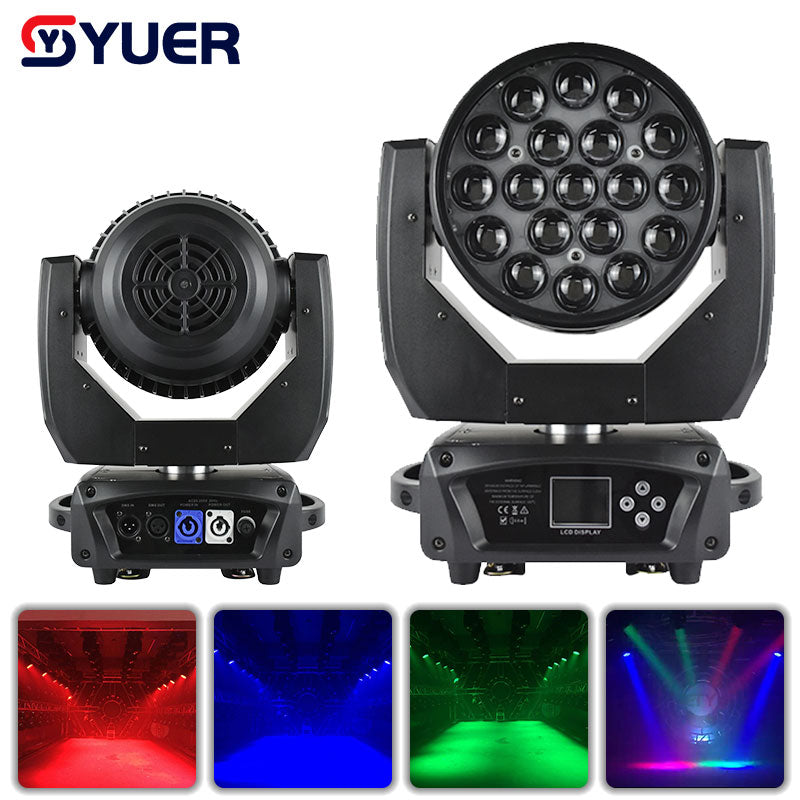 YUER™️ LED 19x15W RGBW 4IN1 Moving Head Zoom Light For Disco Beam