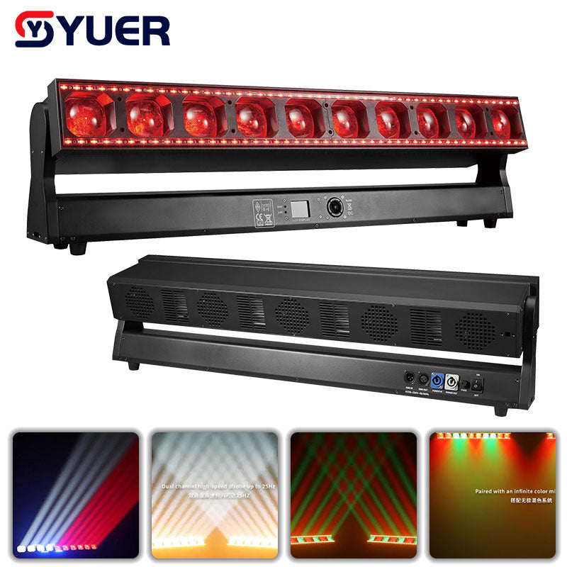 YUER™️ LED Beam10x60W RGBW LED 3w Warm Cold White 0.3W RGB 4in1 Wash Strobe Horse Racing Effect Moving Bar Stage Lighting For Dj Disco