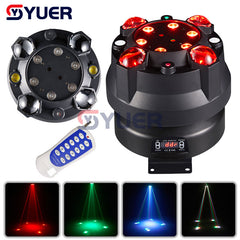 YUER™️ RGBW LED Efecto 4 en 1 Haz de lavado Láser estroboscópico Control remoto DMX Sonido Música Rotación infinita Fiesta Boda Iluminación de escenario en movimiento 