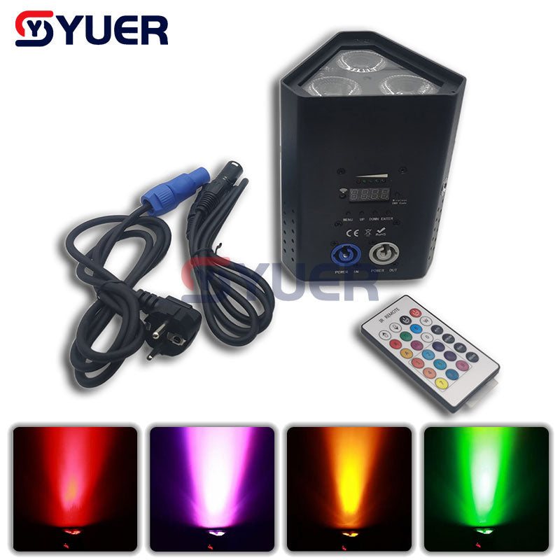 YUER™️ Mini luz par LED 54W DMX inalámbrica RGBWA-UV 6 en 1 para luces LED de escenario para fiesta de DJ Lavado LED Batería de control remoto inalámbrico de 2,4 Ghz 