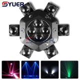 YUER™️ Remote Control 10X10W RGBW 6 Head LED Beam Moving Head Light with RG Laser Effect DMX Stage Lighting for Disco Music Bar Party