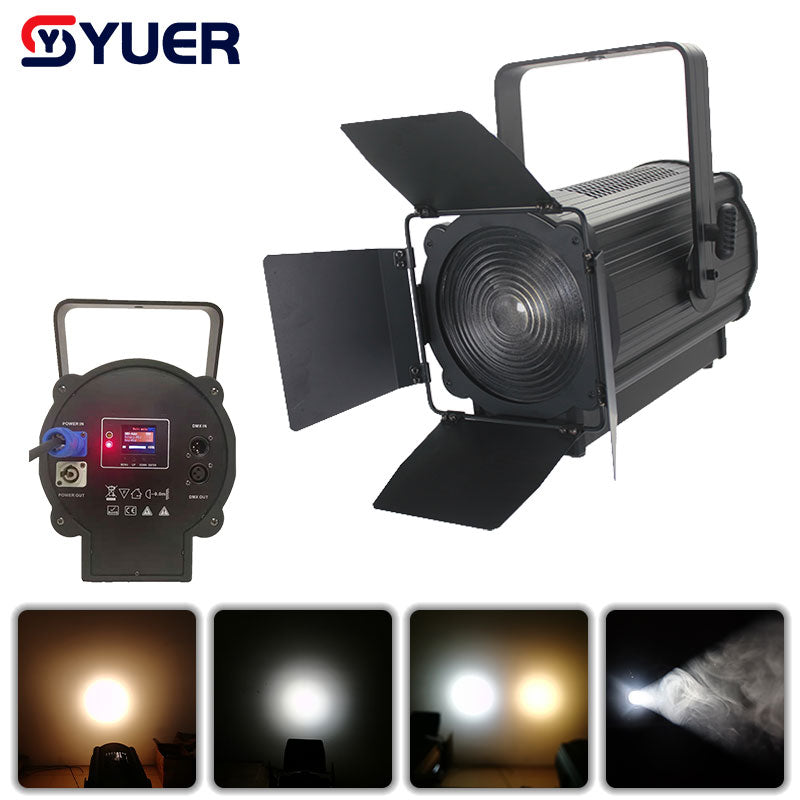 Foco COB Frsnel YUER™️ 200W/300W con Zoom Automático, Lámpara LED DMX512, Iluminación de Escenario para Conciertos con Aletas Cortaflujo