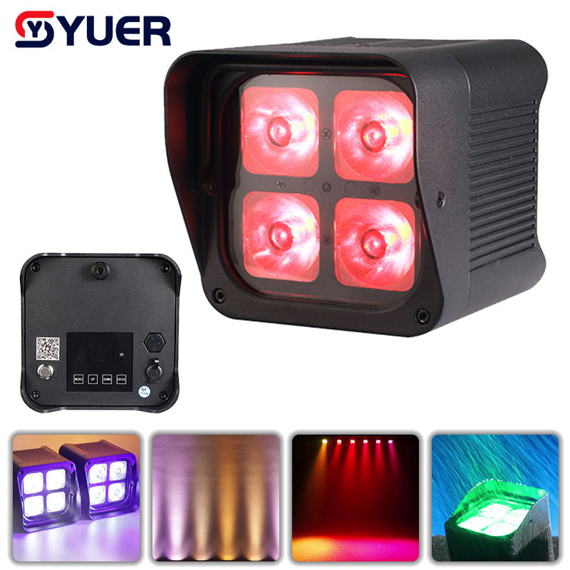 YUER™ Battery Wireless Waterproof Par Light 4X20W RGBWA-UV 6IN1 LED Par Light DMX512 Automatic Voice Control for DJ Disco Stage Indoor Bar