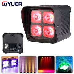 YUER™ Battery Wireless Waterproof Par Light 4X20W RGBWA-UV 6IN1 LED Par Light DMX512 Automatic Voice Control for DJ Disco Stage Indoor Bar