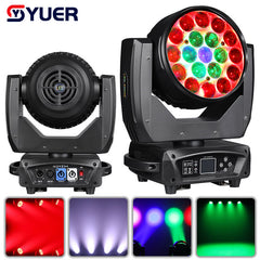 YUER™️ 19X15W RGBW 4IN1 Focusing Moving Head Wash Light For Disco Beam Lights DJ Party Stage Lighting Commercial Lights