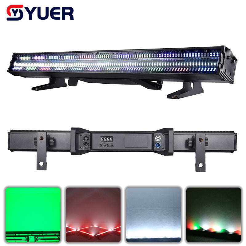YUER™ 32+16 segmentos 192X0.2W RGB +96X2W luz estroboscópica de píxeles de tira larga blanca, efecto estroboscópico de lavado, Dj Disco, escenario exterior