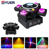 YUER™️ NEW LED 4X10W RGBW 4 Moving Head Beam Light DMX512 Controlled With Ring RG Laser Strobe Effect Disco Music Dance Bar Party Light