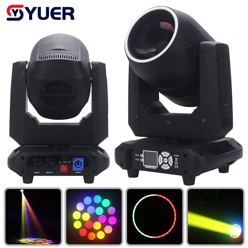 YUER™️ Mini 200W LED Moving Head Light Beam Spot 18 Rotating Prisms With Ring Dj Dmx Stage Light Effect Light Disco Dj Bar Wedding Club