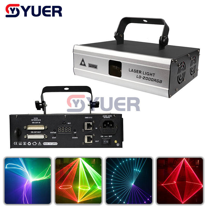 YUER™️ 2W RGB Scanning Animation Laser Light Voice Control Disco Stage Light Party Show Laser Projector Effect Lamp for Home Party KTV