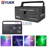 YUER™️ 10W Full Color RGB Pattern Scanning Effect Light Stage Projector DMX512 Music Control DJ Disco Party Prom Bar Club Dance Floor