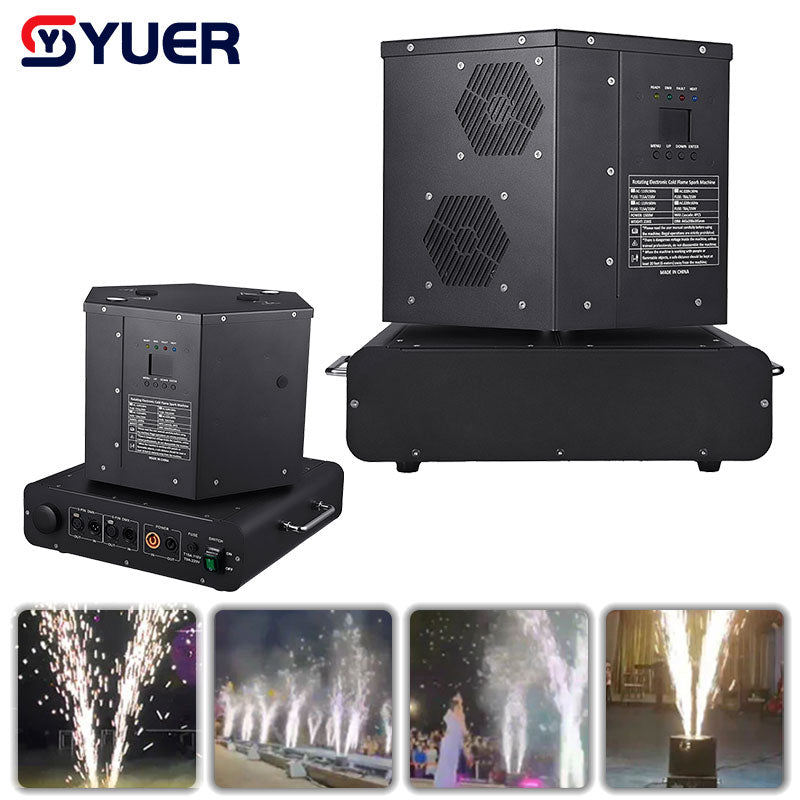 YUER™️ Máquina de chispas frías de doble cabezal giratorio de 1500W Altura de pulverización 1-5M DMX512 Equipo de efecto escénico con control remoto Decoración de boda Máquina de bengalas para fiestas