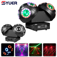 YUER™️ Nuevo Cabezal Móvil LED de Doble Cabezal 8x10w RGBW + Láser RG de 2x100MW + Anillo de Lámparas RGB de 96PCS Efecto 3 en 1 para Iluminación de Escenario en Bares de Música KTV