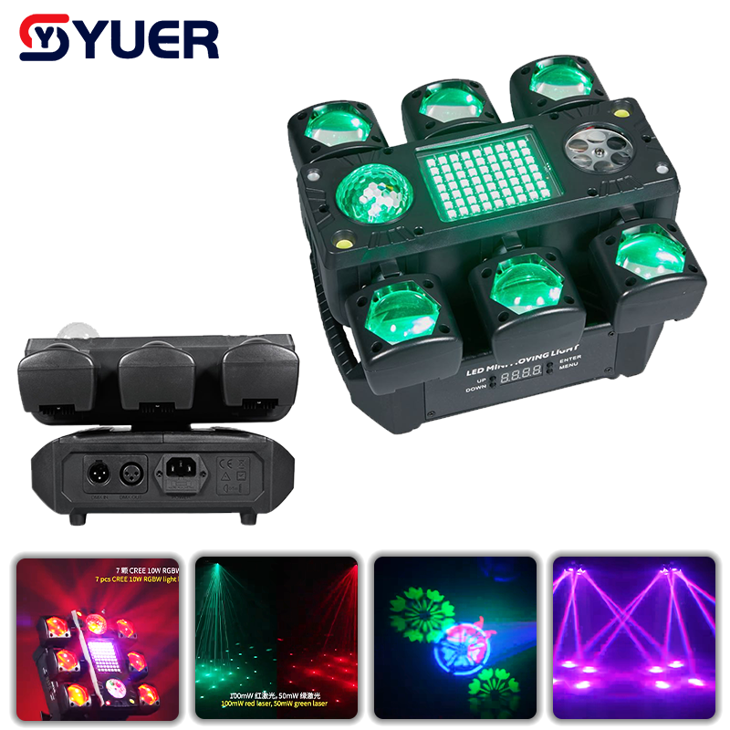YUER™ 7x10W RGBW 4in1 +3x3W Gobo +2x10W White Strobe Moving Head Light Strobe Laser Effect DMX512 Sound Control For DJ Disco Wedding Event Party Bar Club