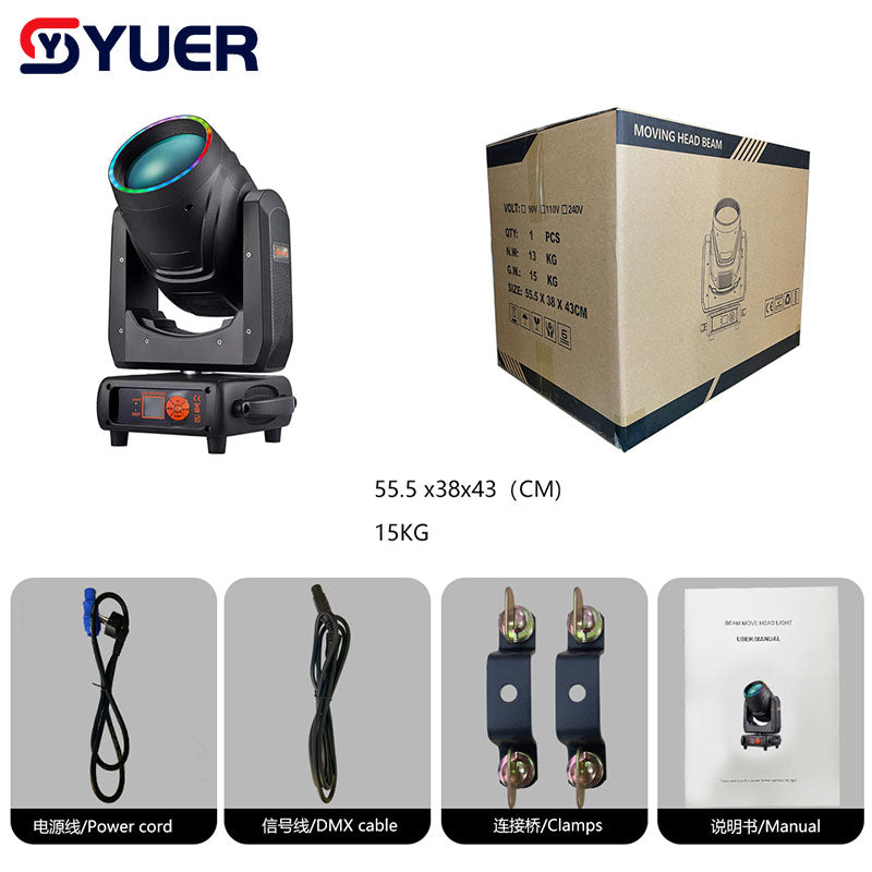 YUER™️ Foco LED de haz móvil de 300 W + Apertura + Efecto arcoíris DMX512 Luz de efecto de escenario Disco DJ Bar