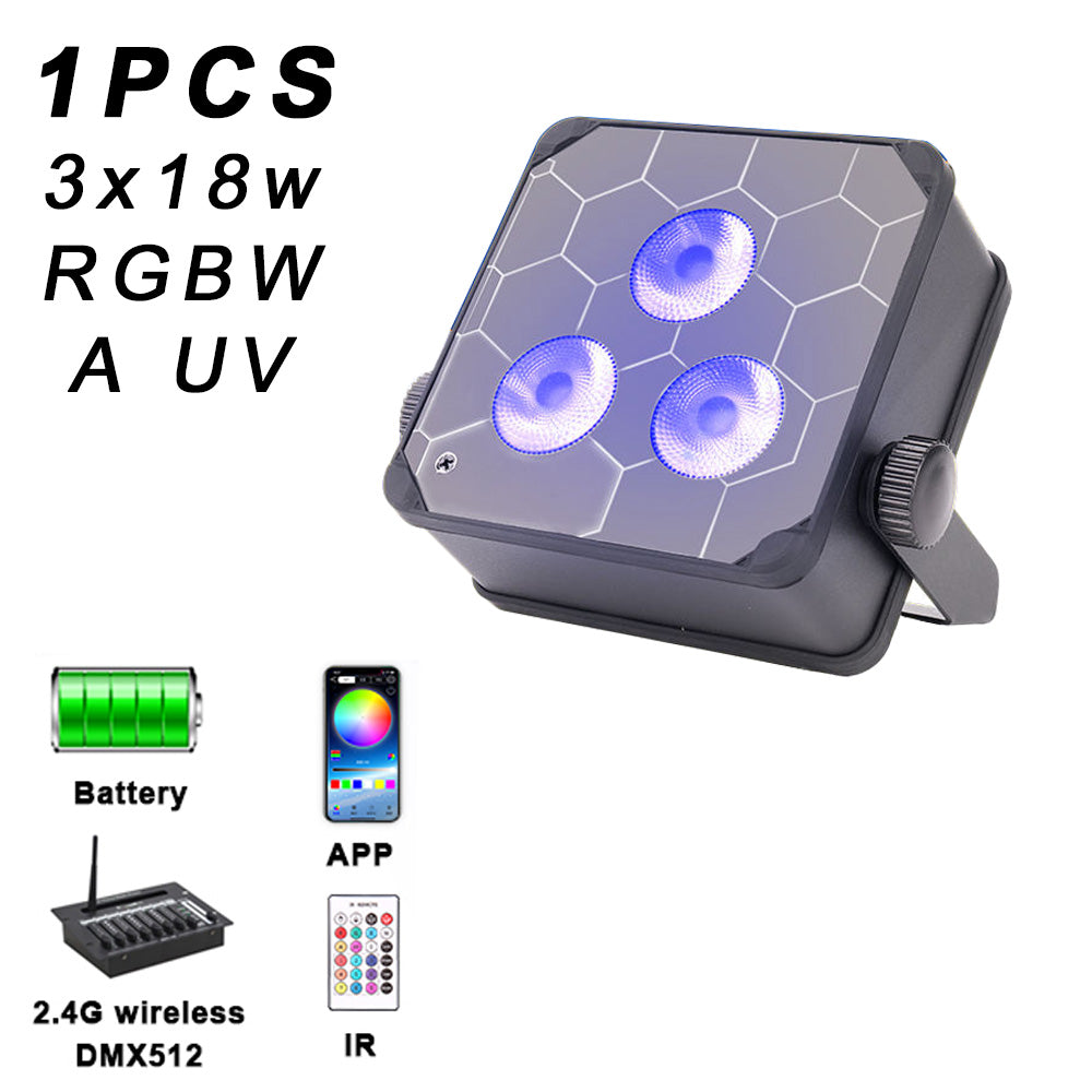 YUER™️ Foco LED Par a Batería 3x18W RGBWA UV Wall Wash DMX Control Remoto Inalámbrico por Aplicación Luz de Escenario para Dj, Club, Fiesta en Casa, Boda, Iluminación Ascendente