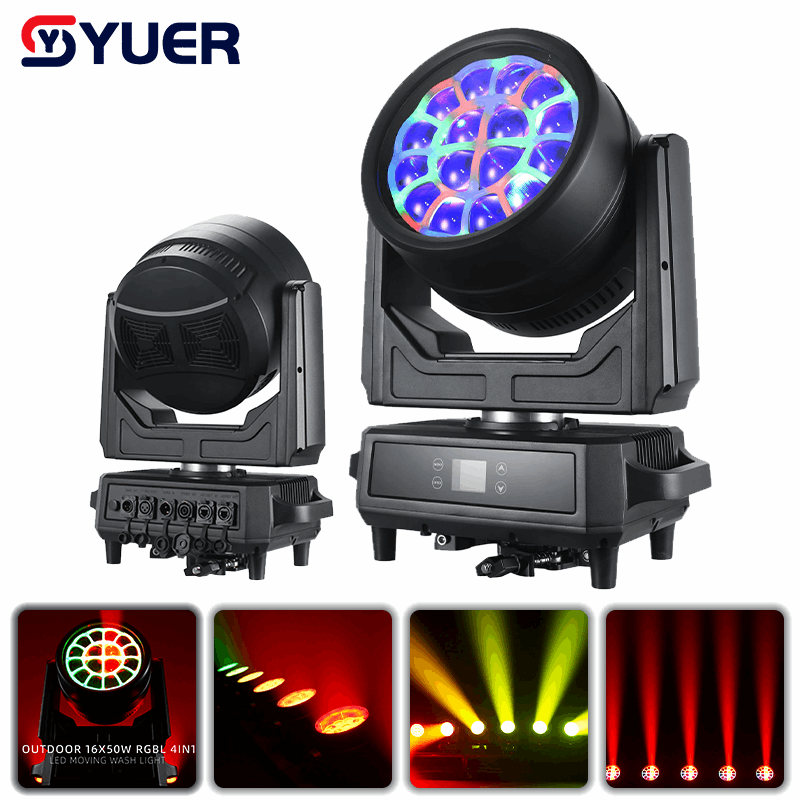 YUER™ IP65 Waterproof 16x50W LED RGBL 4in1 +204x0.3W LED RGB Moving Head Light Wash Zoom Rainbow Effect Copy AYRTON Effect DMX512 RDM Control For DJ Disco Party Bar Club Wedding Stage Lighting