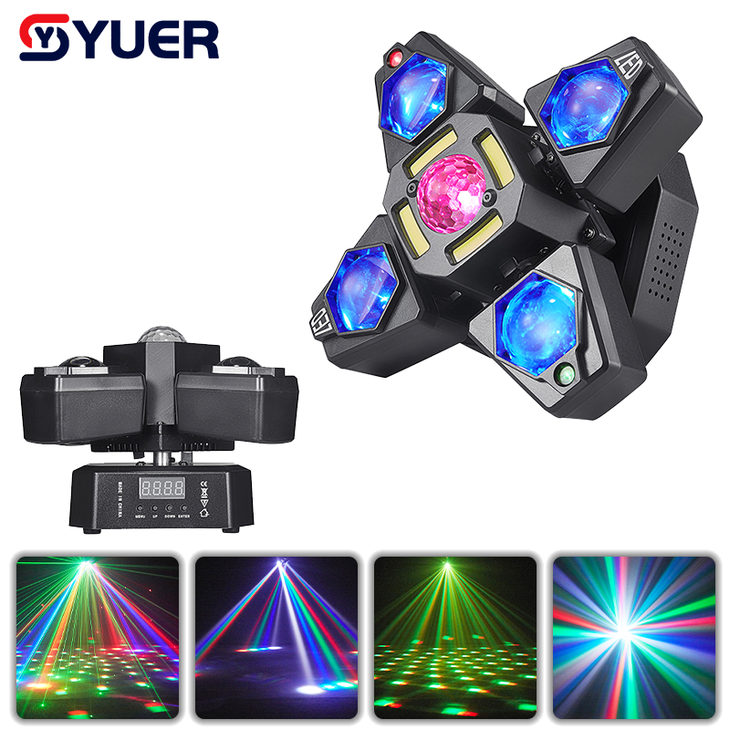 YUER™ 16x3W +10W RGBW +4x5W White Strobe +Red Green Laser 4Arm Moving Head Light Beam Laser Strobe Effect DMX512 Sound Control For DJ Disco Party Bar Club Wedding Stage Effect Lighting