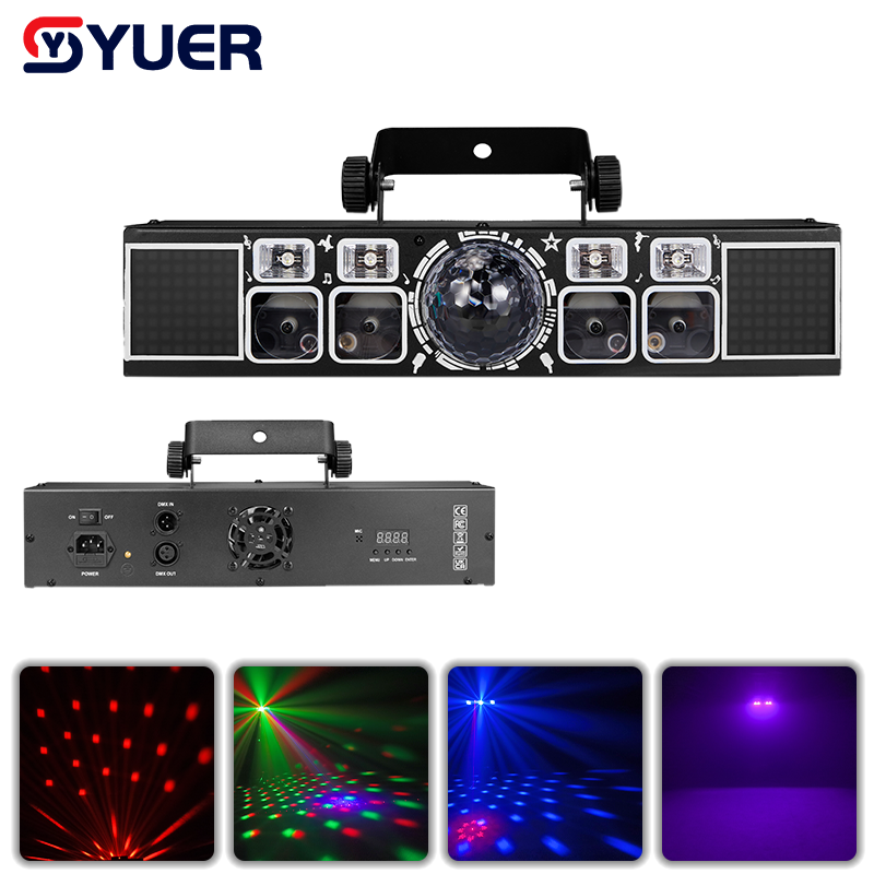 YUER™ 3x3W RGB +4Pcs 3x3W White/UV +64x0.3W 5050 LED Bracket Light Wash Magic Ball Effect DMX512 Remote Control For DJ Disco Party Bar Club Wedding Stage Lighting